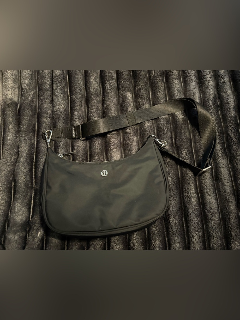 lululemon athletica Black Nylon Crossbody with Silver Zipper